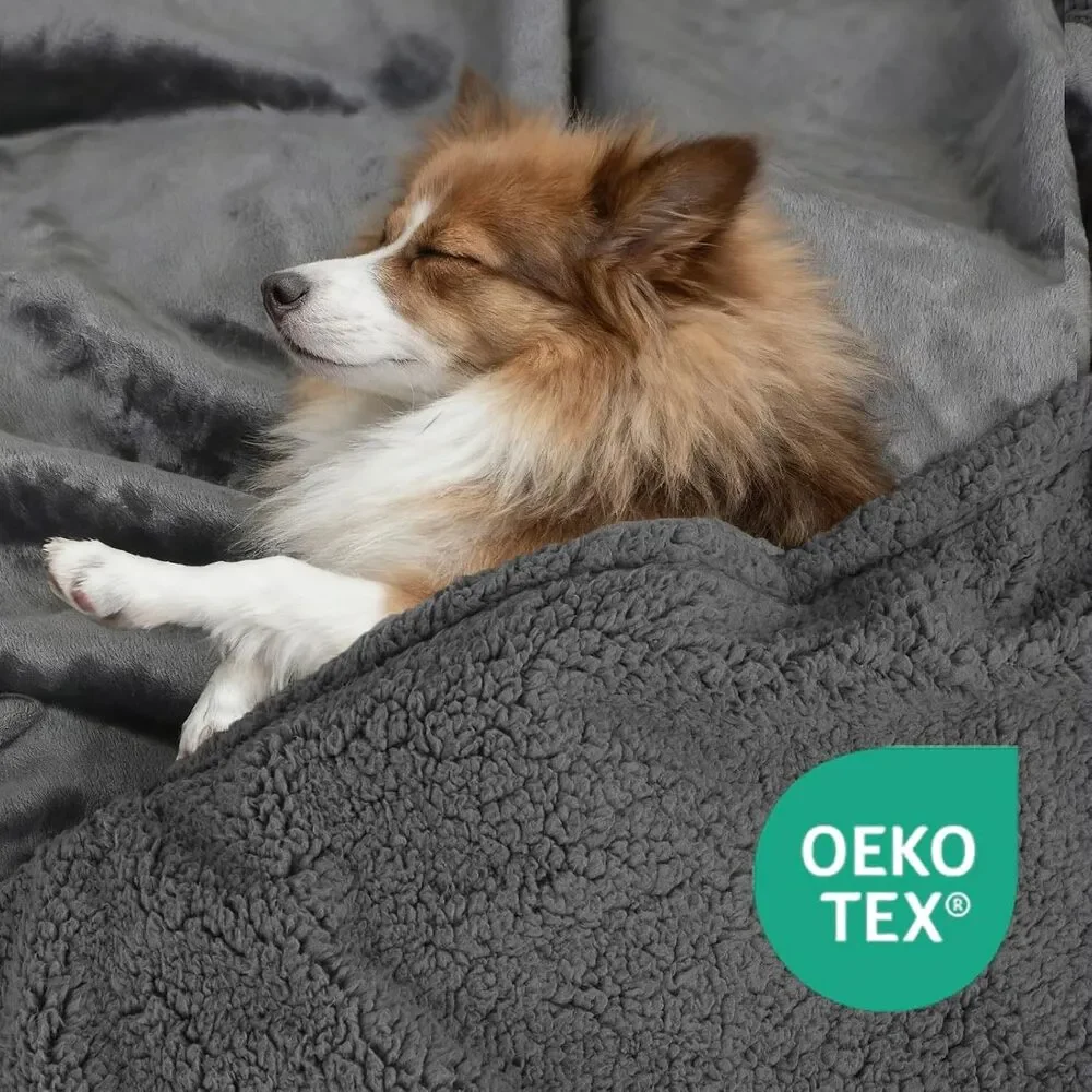 ZAKAPAWS Waterproof Dog Blanket Sherpa Fleece Large Pet Throw Gray 60x80 New